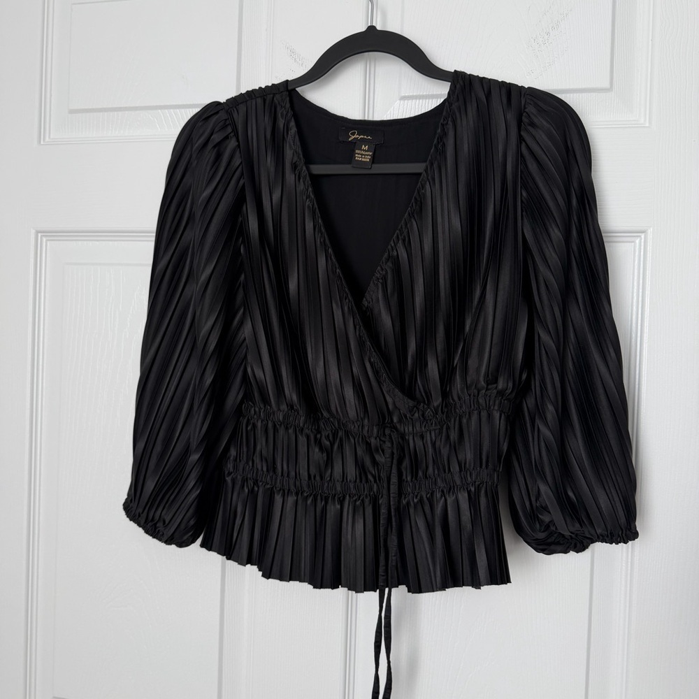 Japna Black Pleated Wrap Blouse